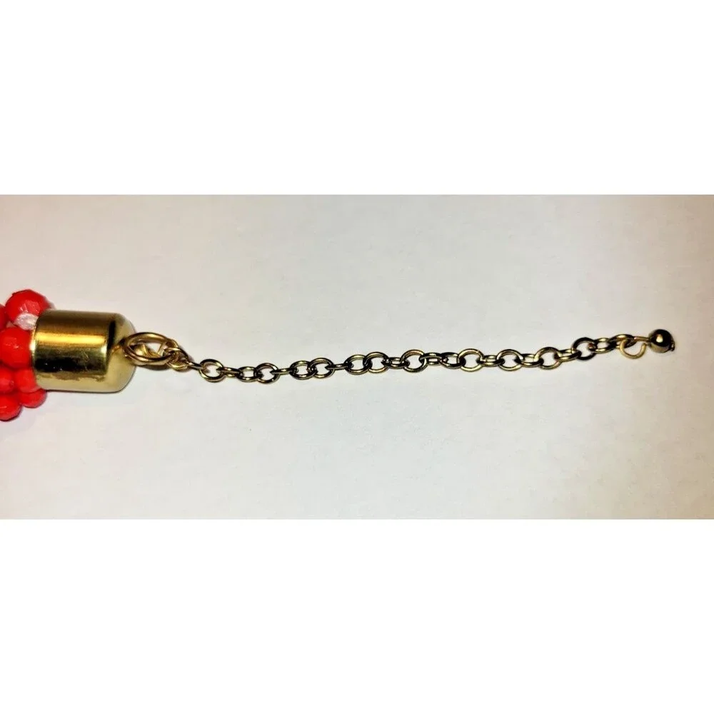 Chunky Red Statement Necklace Multi-Strand Faceted Beaded Bib Boho Festive